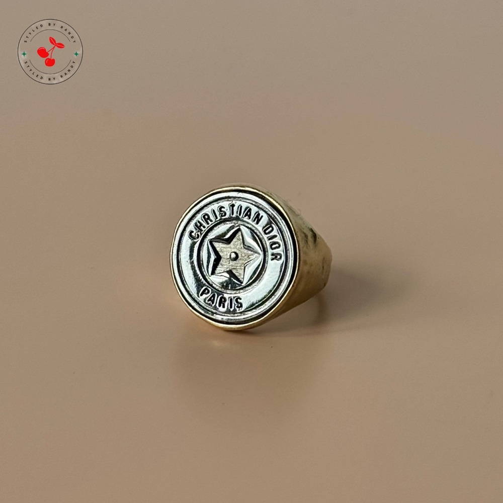 Dior CD Legacy Men’s Signet Ring in Gold NWOT